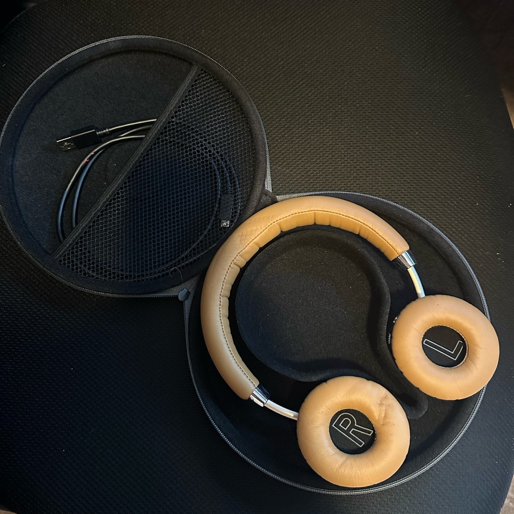 Sleek Tan On-Ear Headphones with Carrying Case